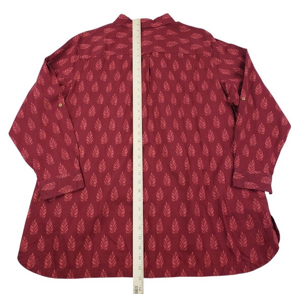 Duluth Trading Hemp Organic Maroon Pink Feather Button Down Women Shirt 2X NWOT - Picture 6 of 10